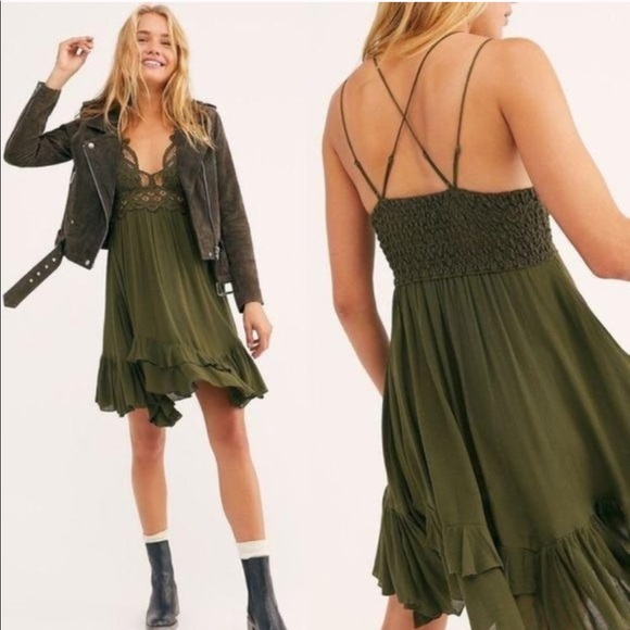 Free People Dresses & Skirts - FREE PEOPLE - One Adella Slip Dress Moss Green